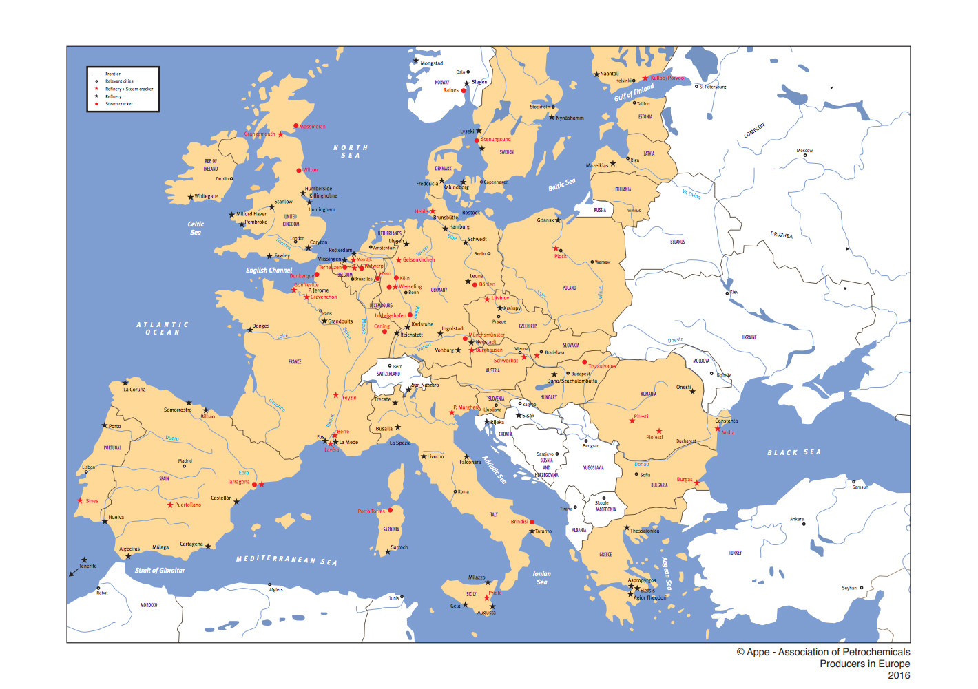 Maps , Refineries and Crackers - Petrochemicals Europe